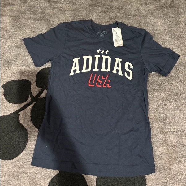 Adidas Navy Short-Sleeve Graphic Tee With White Logo And Red Usa